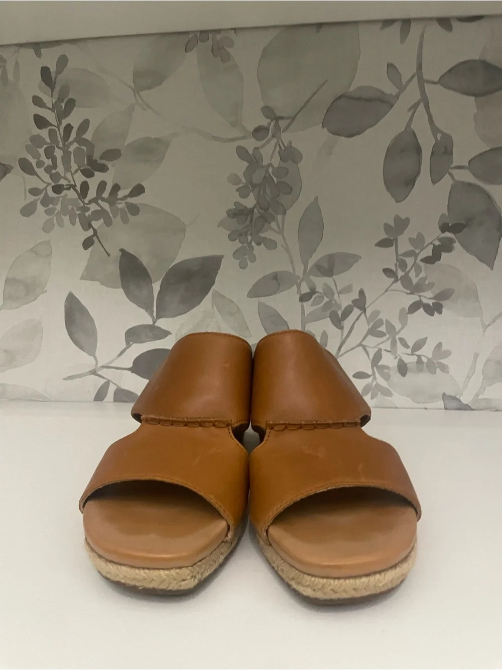 UGG Cognac Leather Espadrille Wedge Slide Sandals